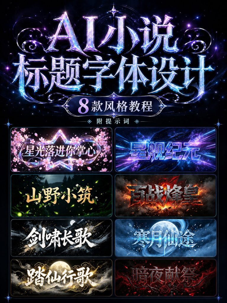 8款小说标题字体设计提示词