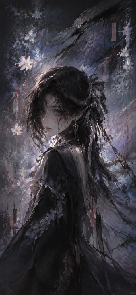 东方怪谈美学少女，莫奈印象派油画风格与动漫水彩插画风格AI提示词