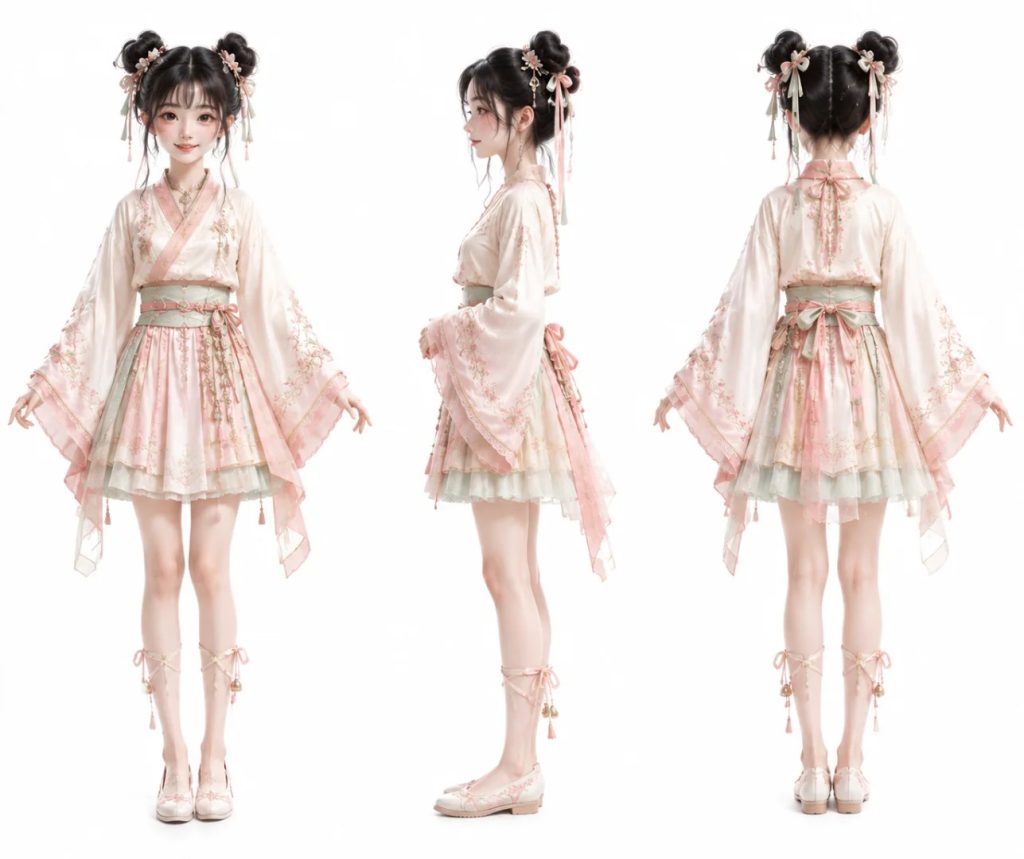 18 岁东方古风少女，青春明媚，不拘小节AI提示词