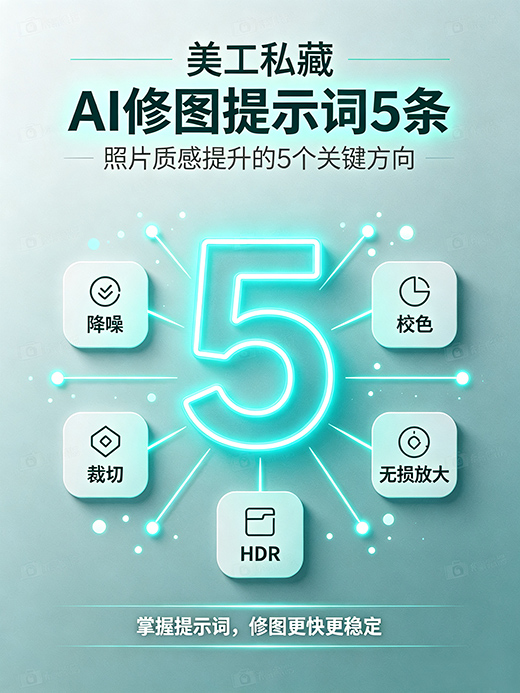 美工私藏 AI修图提示词5条 复制即用
