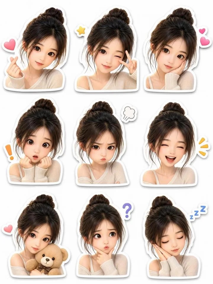 真人转3D Q版卡通表情贴纸 AI 绘画提示词