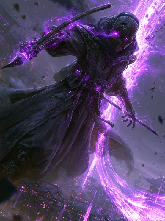 紫焰面具魔法武士动漫幻想壁纸 AI 提示词