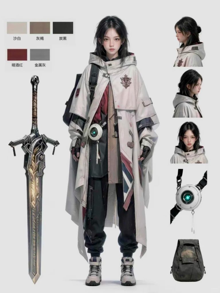 末世科幻少女猎人全身定妆照 AI 绘画提示词