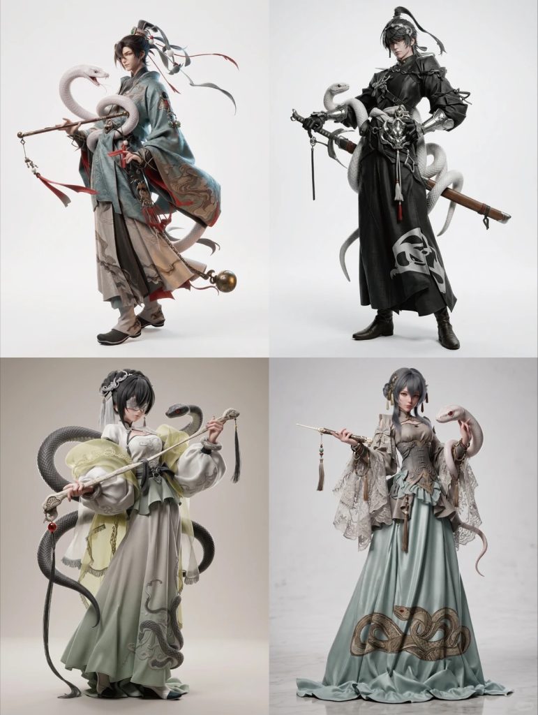 武侠朋克十二生肖蛇提示词