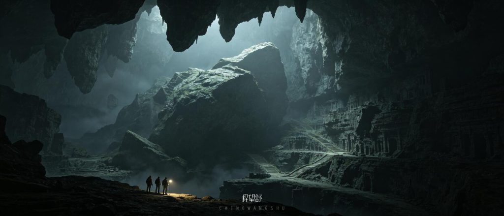 地底文明遗迹 人类渺小对比 21:9 电影风壁纸