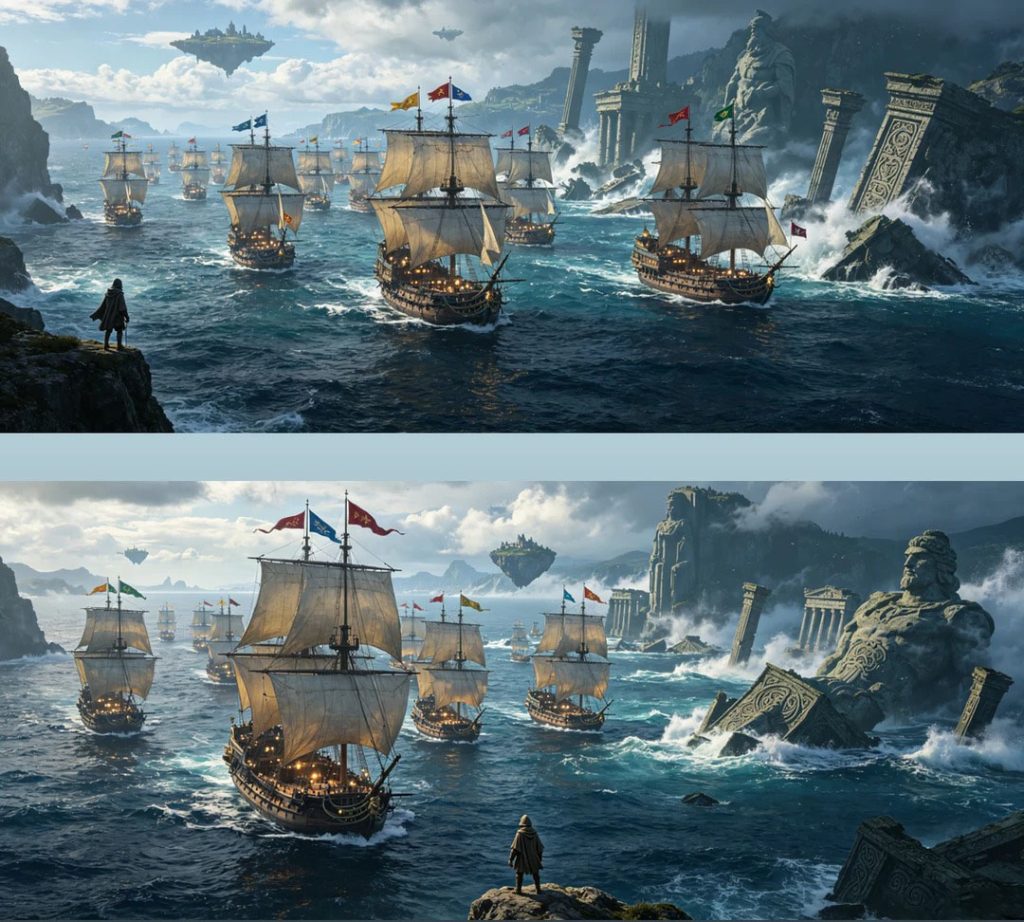 奇幻海洋魔法舰队 远古遗迹浮空岛 21:9 史诗电影壁纸