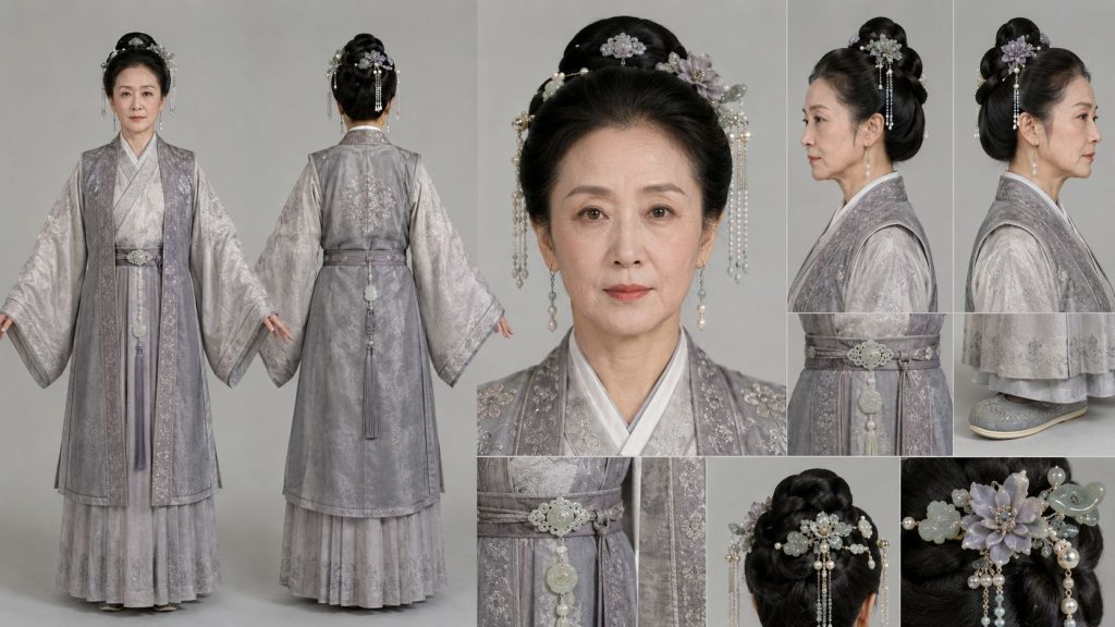 宋制银灰王府侍女影视角色定板 AI 提示词