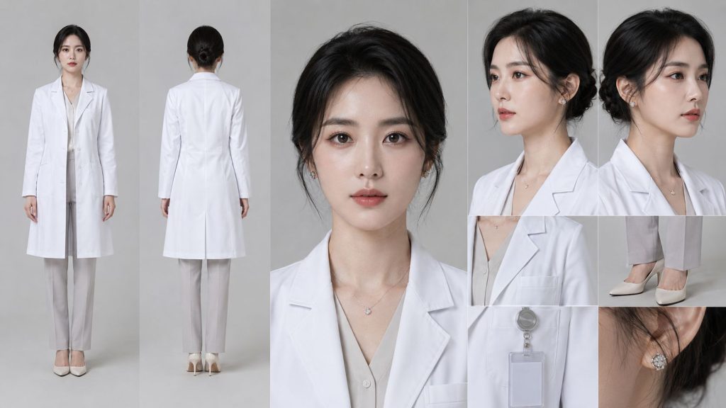 白色白大褂美女医生影视角色定板 AI 提示词