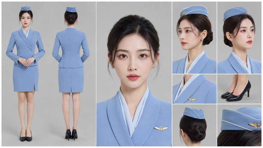 天蓝空姐制服空姐女主影视角色定板 AI 提示词