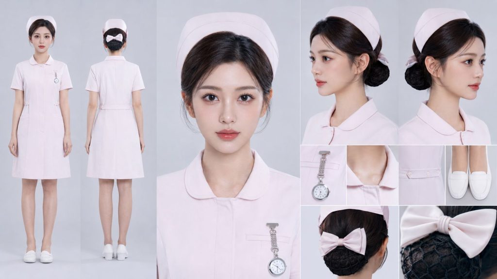 粉白护士服护士女主影视角色定板 AI 提示词