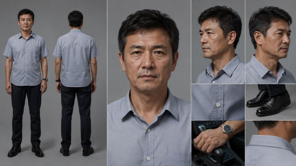 短袖衬衫司机大叔影视角色定板 AI 提示词