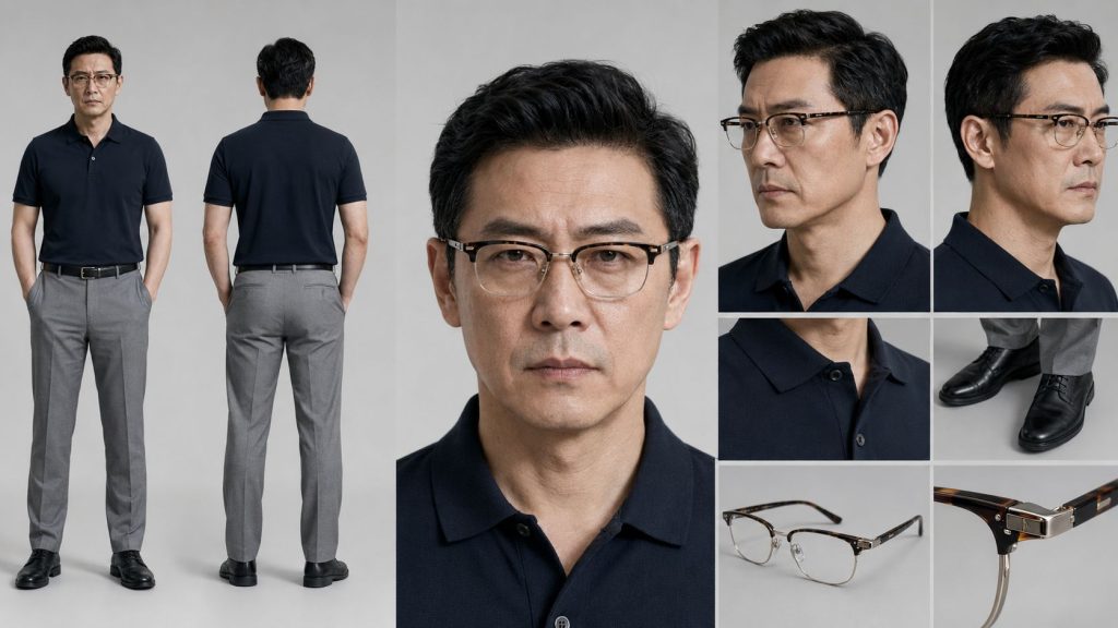 POLO 衫老花镜伪君子医生影视角色定板 AI 提示词