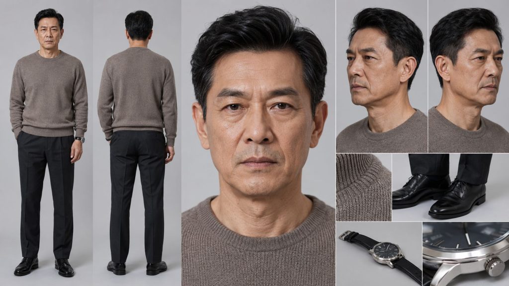家居针织衫继父影视角色定板 AI 提示词
