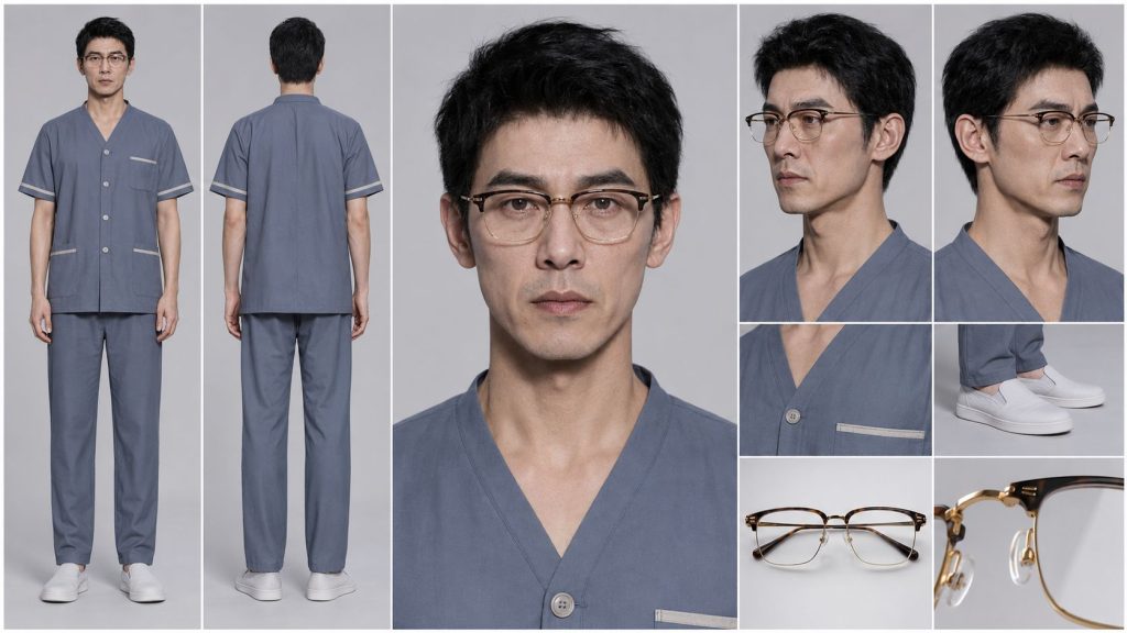 护工服老花镜私生子影视角色定板 AI 提示词