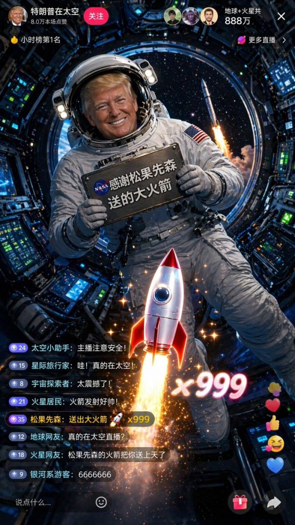 特朗普太空直播间破千万 界面AI提示词