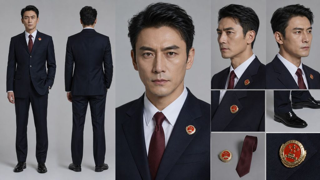 深色检察官制服影视角色定板 AI 提示词