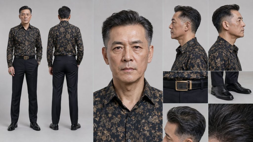花色上衣翡翠戒指餐厅经理影视角色 AI 提示词