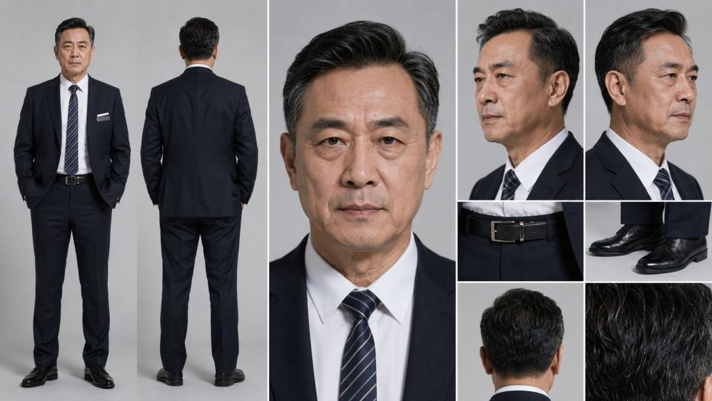 物业经理西装影视角色定板 AI 提示词