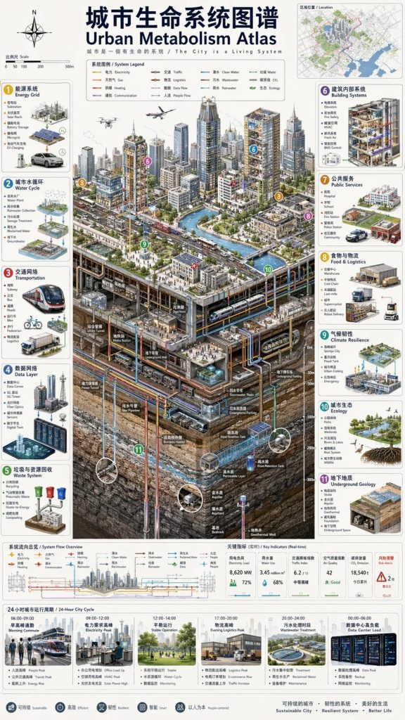 城市生命系统图谱 全维度城市代谢信息图 AI 提示词