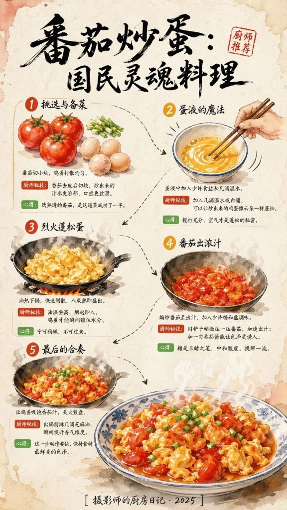 9:16 竖版番茄炒蛋食谱日式手工纸信息图 AI 提示词