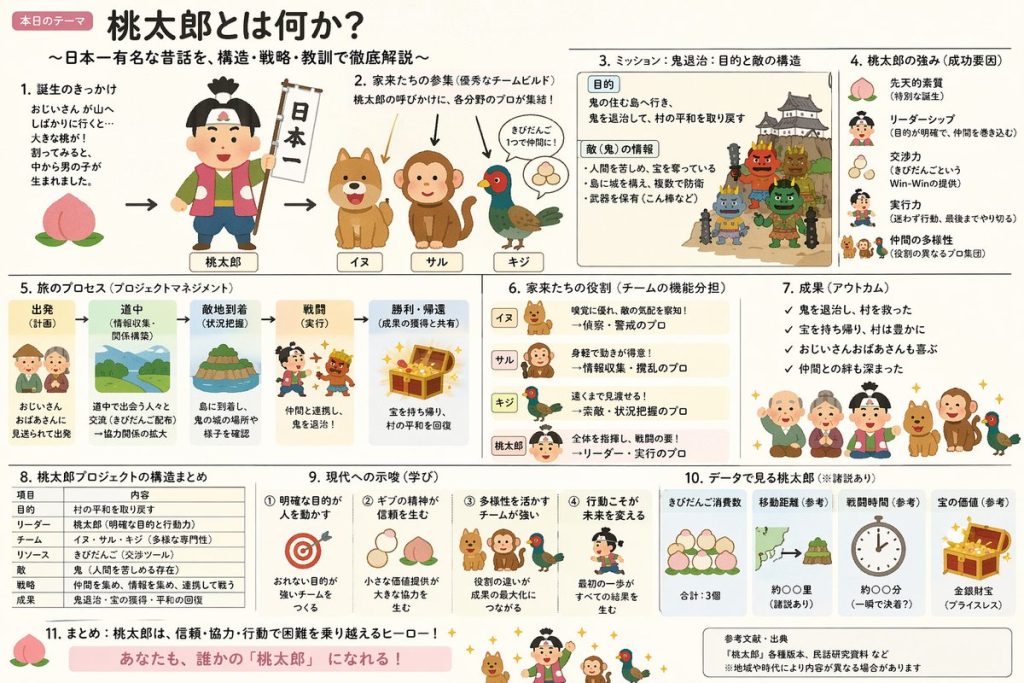 桃太郎主题日式科普信息幻灯片 AI 提示词