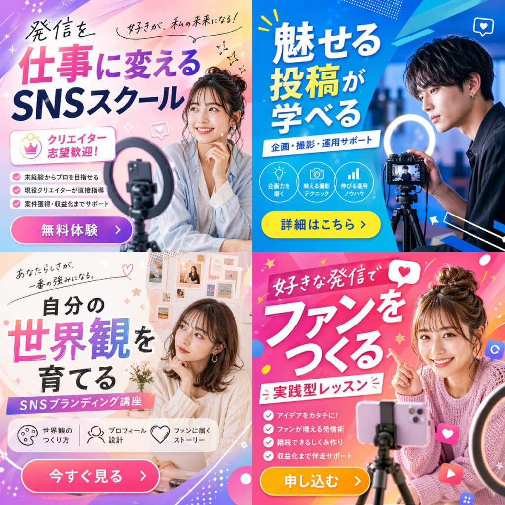 社交媒体创作学院日系宣传横幅 AI 提示词