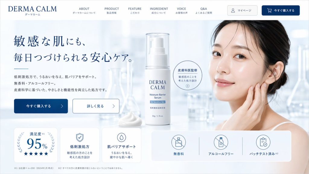 日系护肤电商落地页 UI 样机 AI 提示词