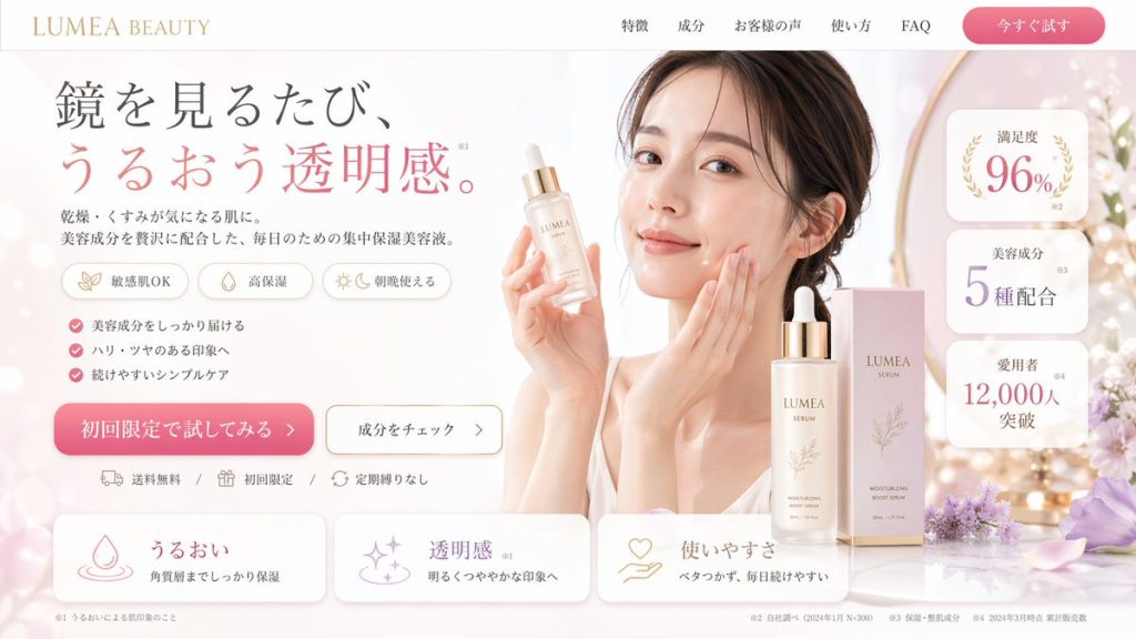 粉紫花卉风日系保湿美容液网页首屏 AI 提示词