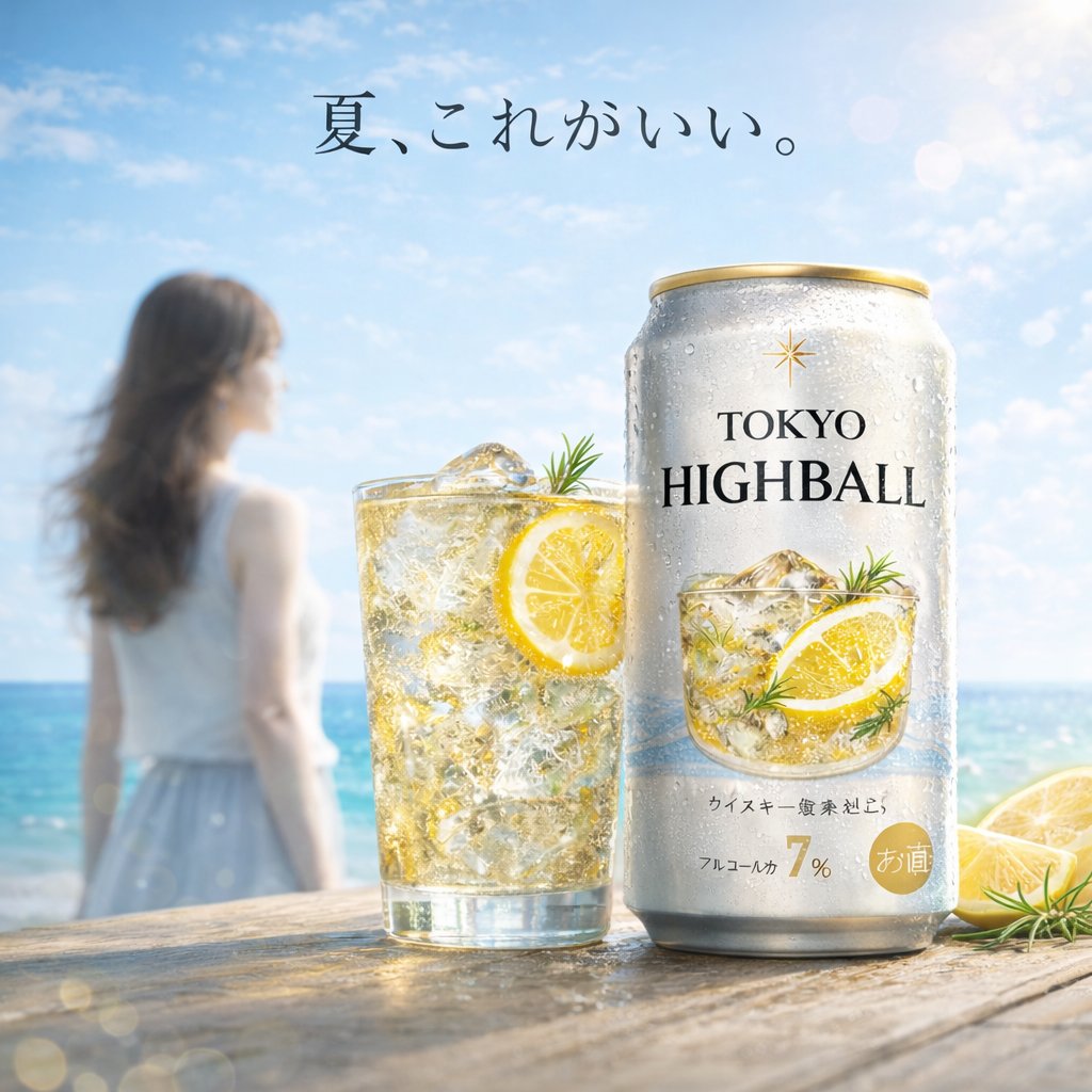 夏日海滩气泡鸡尾酒饮品商业产品摄影 AI 提示词