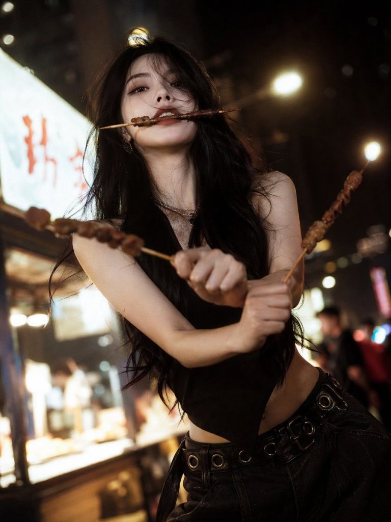 夜市三刀流酷感佳人 AI 绘画提示词
