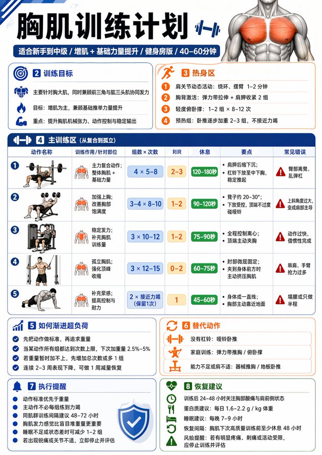 新手‑中级健身房增肌力量训练卡片 Prompt