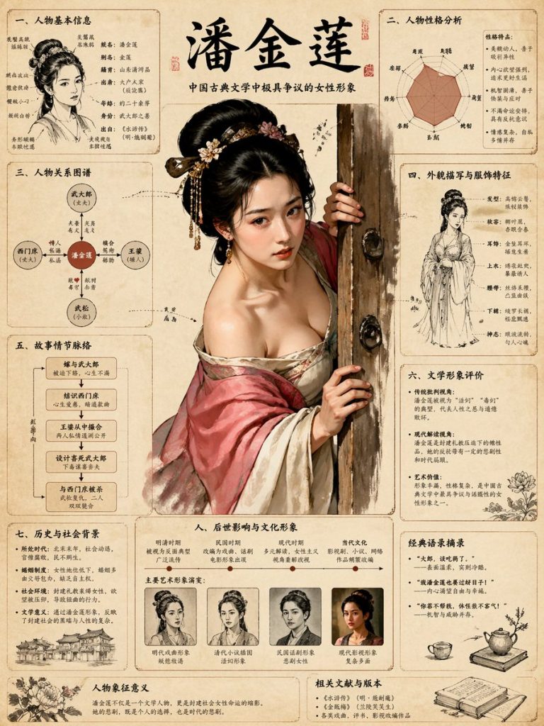 潘金莲复古百科全书式科学图解信息图 AI 提示词