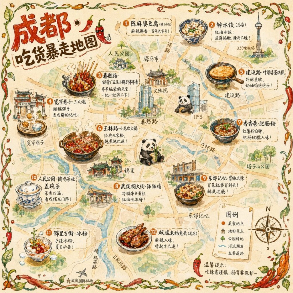 成都吃货暴走美食手绘地图 AI 提示词