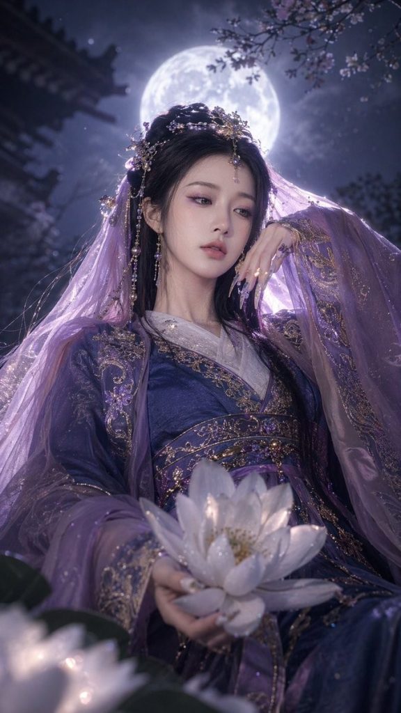 暗黑奇幻紫金刺绣汉服人物改写 AI 提示词