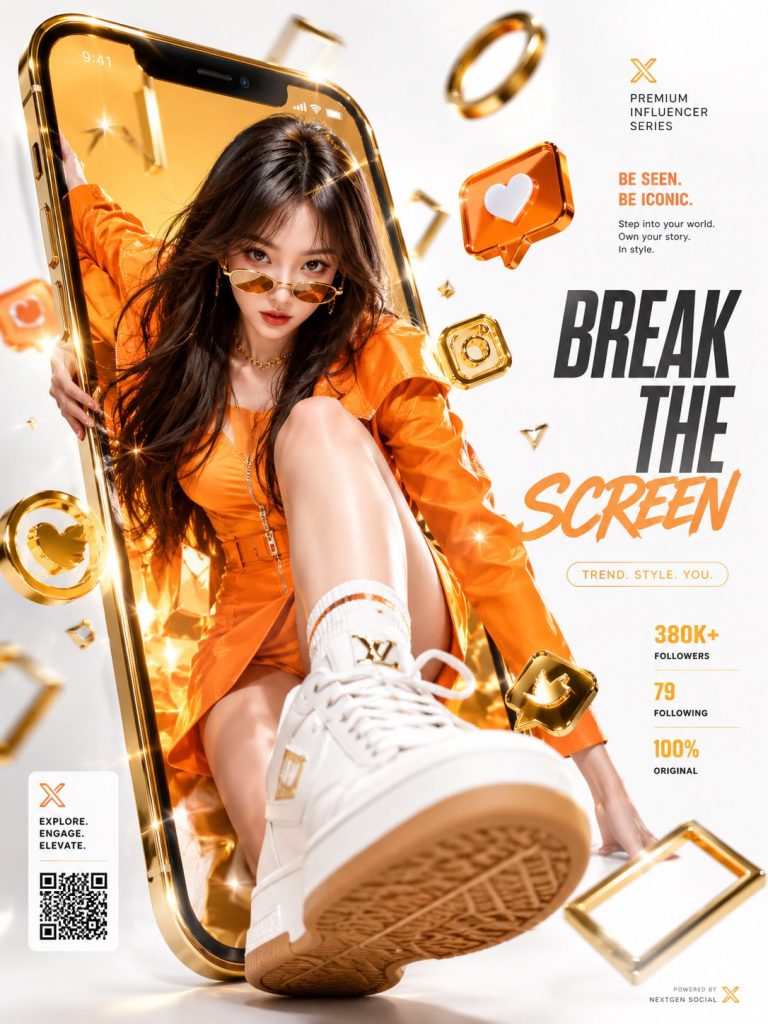 色手机破屏时尚女性 豪华商业广告海报 AI 提示词