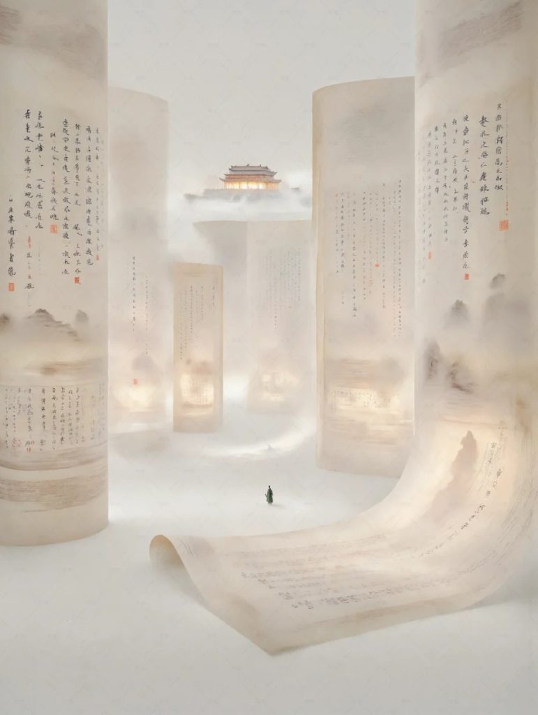 红衣孤旅卷轴山河｜入诗幻境国风 AI 提示词