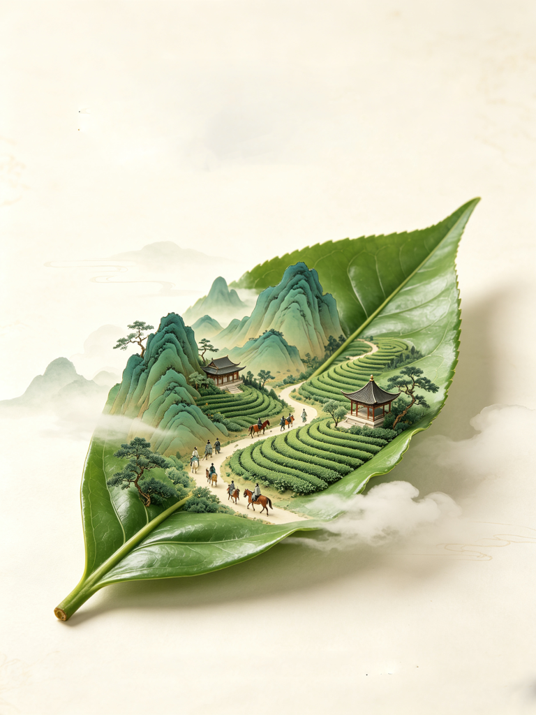 翡翠茶叶微缩茶境 工笔青绿国风 AI 提示词