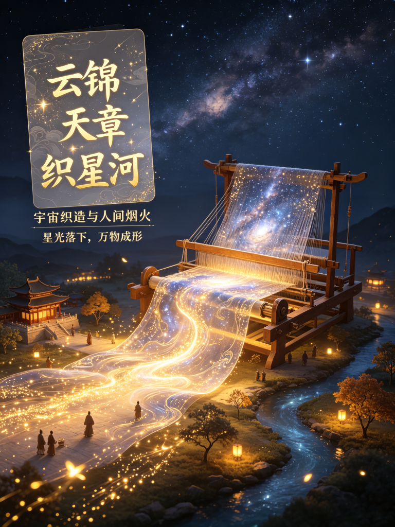 云锦天章织星河 天体织布机国风宇宙 KV AI 提示词
