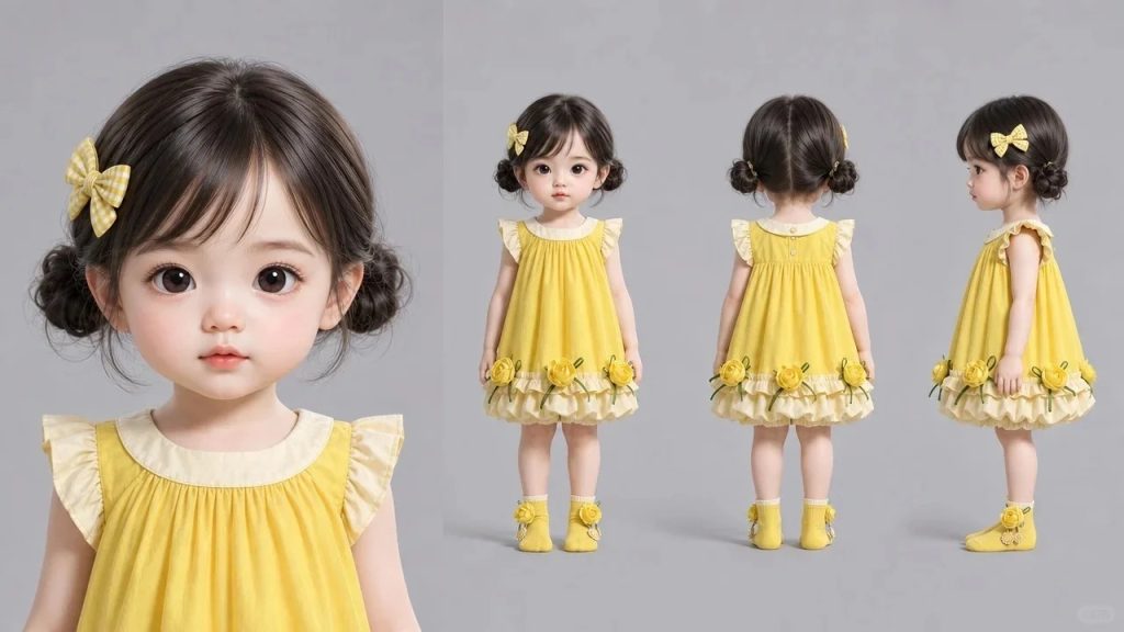 幼态双揪揪小女孩 可爱女童穿搭 AI 绘画提示词