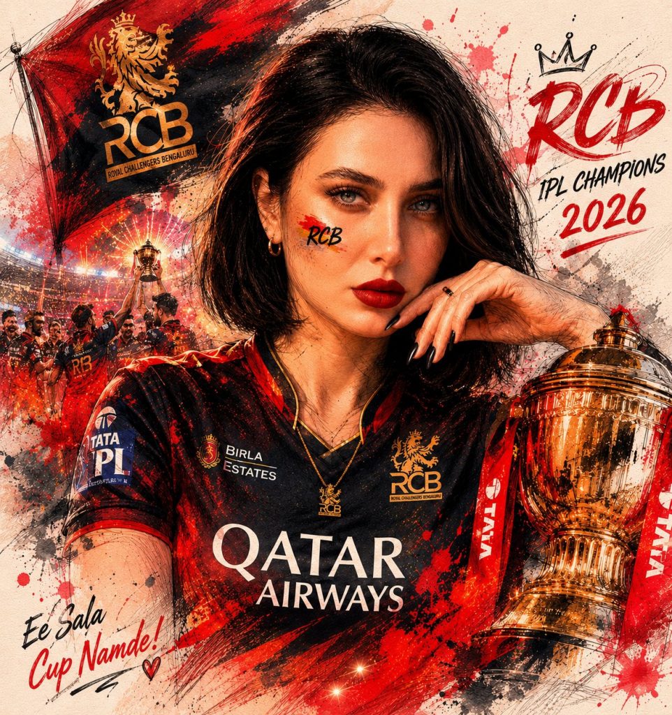 RCB IPL2026 冠军混合媒介海报 板球赛事 AI 提示词
