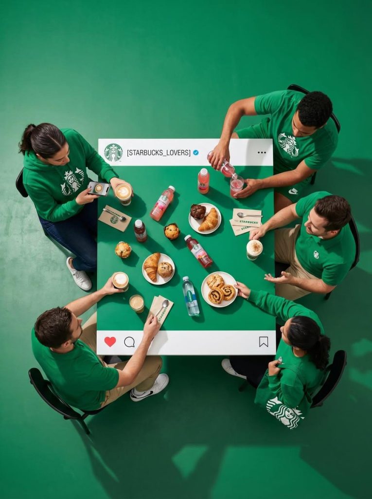 俯视 INS 界面创意餐桌场景 超现实概念摄影 AI 提示词