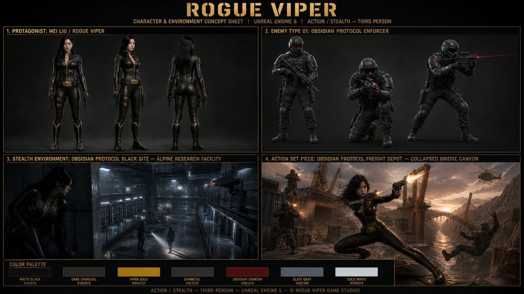 3A 游戏《Rogue Viper》概念设定集 UE5 潜行动作游戏 AI 提示词
