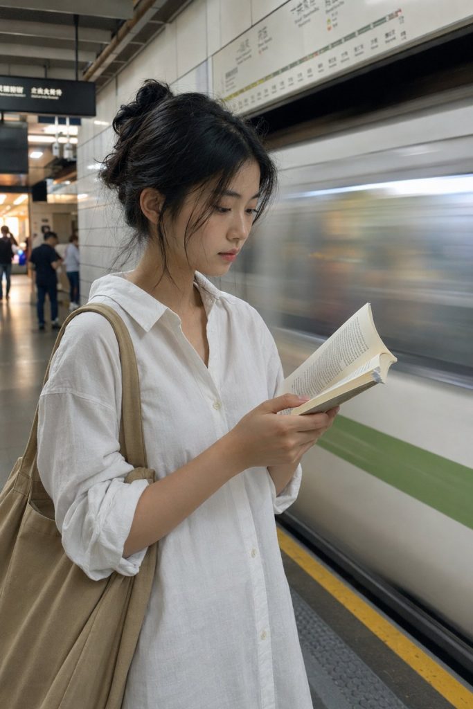 上海地铁早高峰纪实人像 都市生活抓拍摄影 AI 提示词