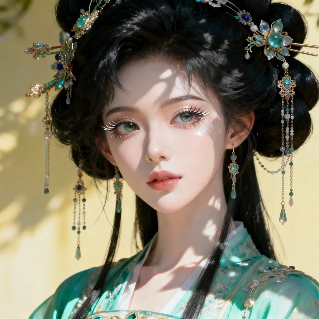 玄幻古风冷白皮美人 半身近景写真插画 AI 提示词