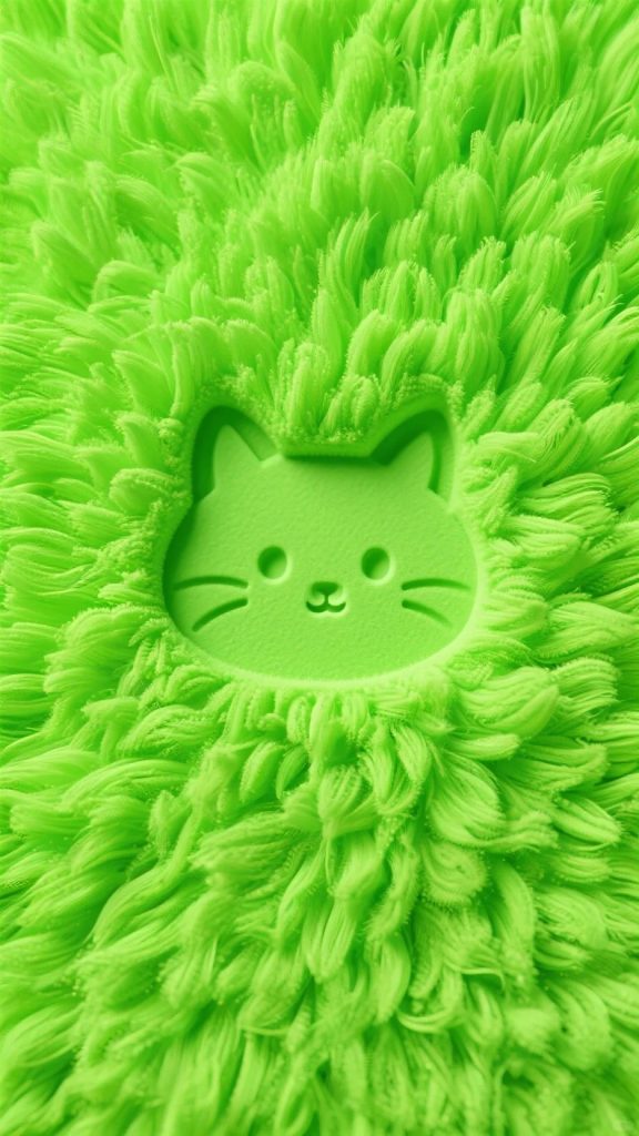 荧光绿毛绒背景极简猫咪拓印 8K 壁纸 AI 提示词