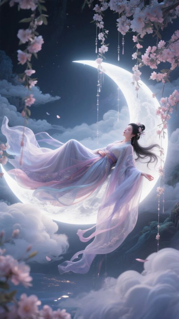OC 渲染古风美女壁纸 梦核仙境月下汉服美人 AI 提示词