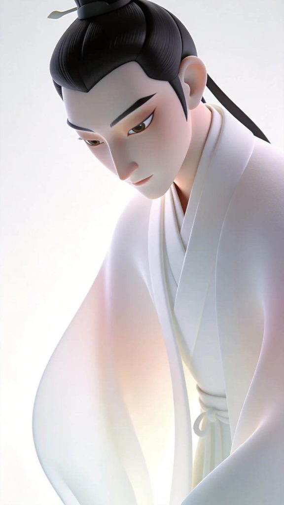 C4D 国风 3D 许仙特写 超现实英式动画极简 AI 提示词