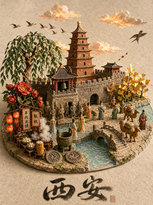 纸艺粘土城市微缩模型 AI 绘画提示词