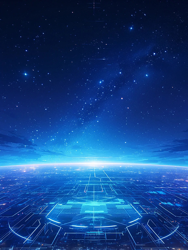 抽象科技赛博空间像素城市星空矢量插画AI绘画提示词 – 冷调未来背景模板