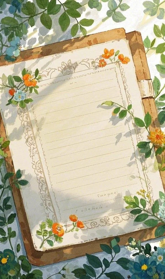 复古手帐信纸彩铅花边AI绘画提示词 – 温暖质朴手作模板